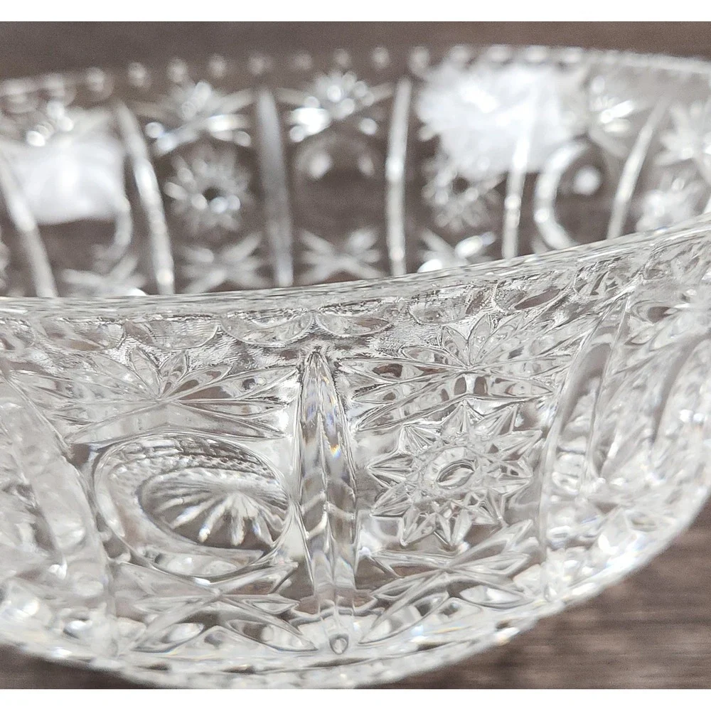 VTG American Brilliant Cut Glass Bowl Hobstar & Starburst 9